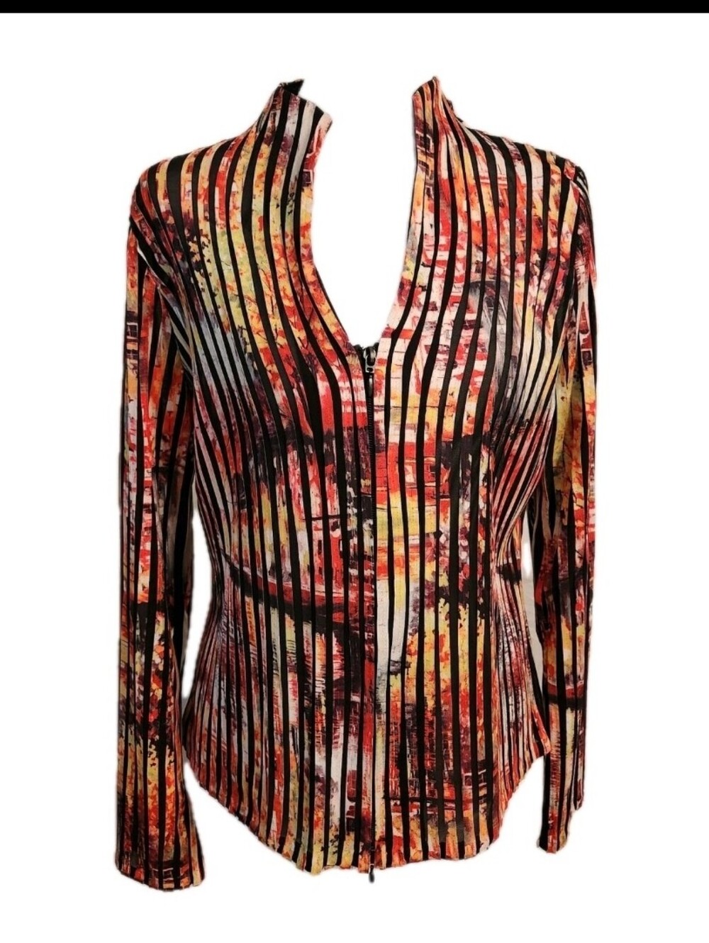 Colorful Zip Front Lightweight Artsy Art To Wear Jacket Casual Dark Academia